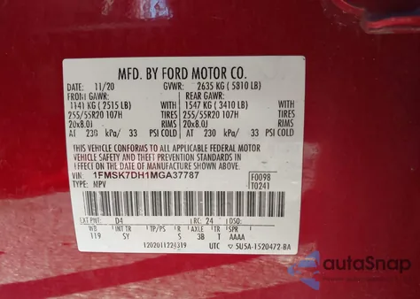 2021 Ford Explorer Xlt from USA, damaged, VIN 1FMSK7DH1MGA37787